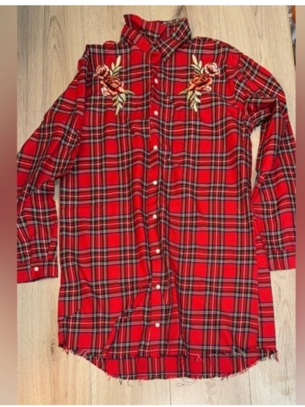 Kendall & Kylie red plaid button up long sleeve dress